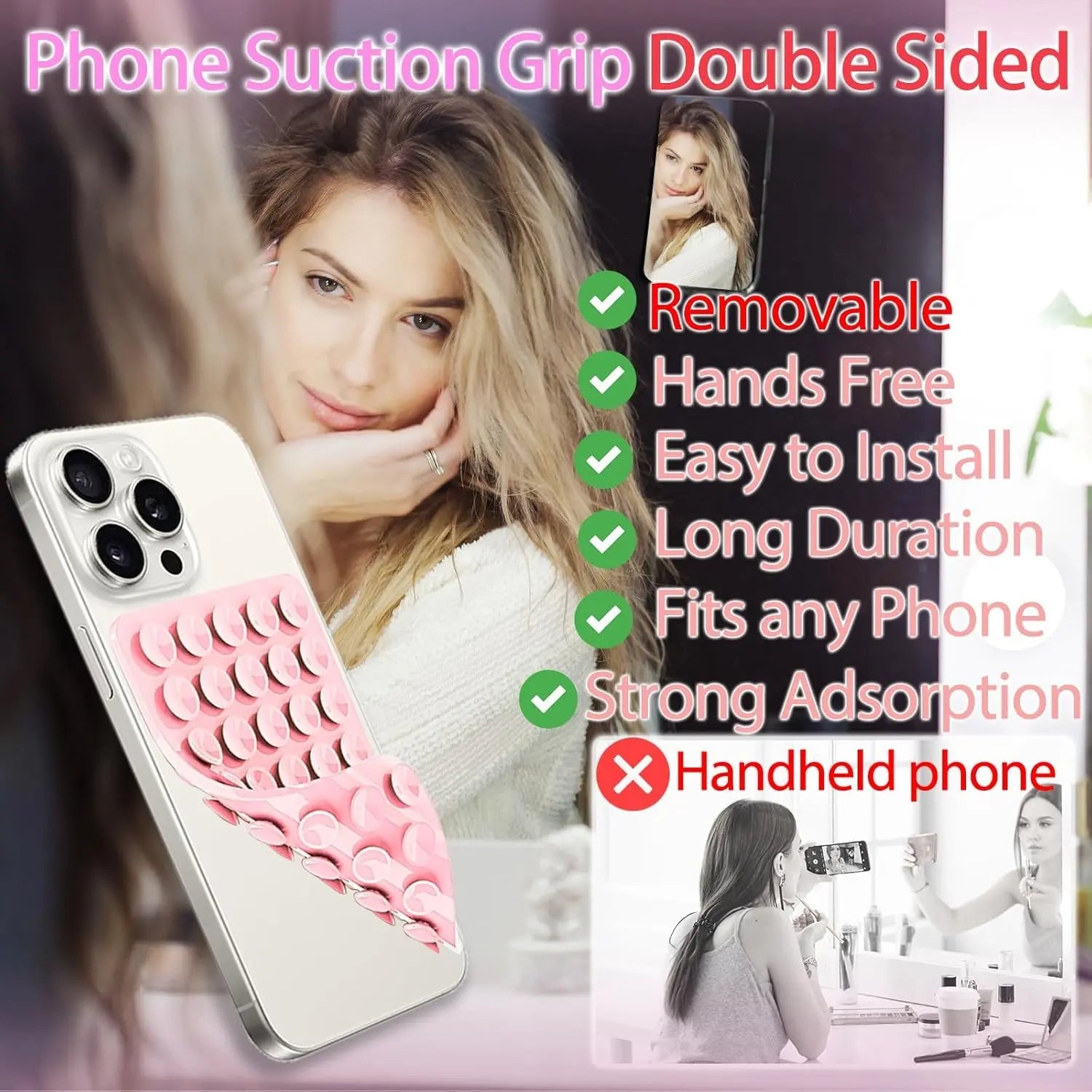 Silicone Suction Cup Phone Case Mount, 1 Count Double-Sided Phone Holder Mount, Hands-Free Strong Grip Holder for Selfies and Videos, Phone Accessories