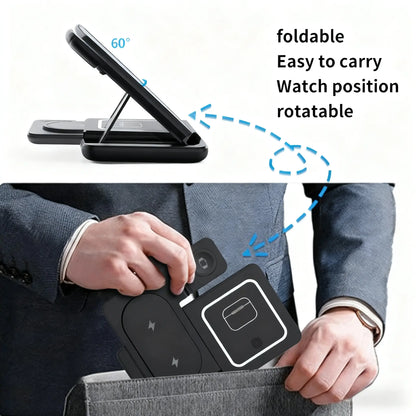 Foldable Design Wireless Charging Station Charger for Smartphone Iphone 11-17 & Iwatch/Airpods, Multi-Functional Three-In-One Fast Charge, 15W Simultaneous Charging