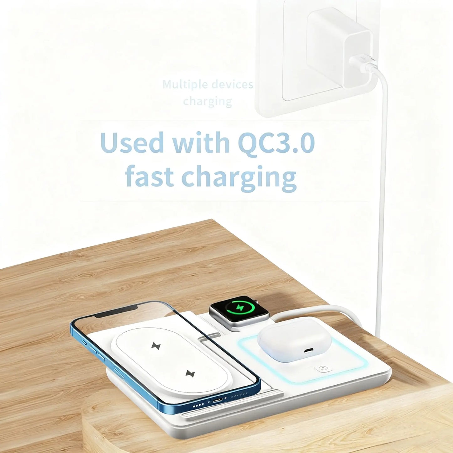 Foldable Design Wireless Charging Station Charger for Smartphone Iphone 11-17 & Iwatch/Airpods, Multi-Functional Three-In-One Fast Charge, 15W Simultaneous Charging