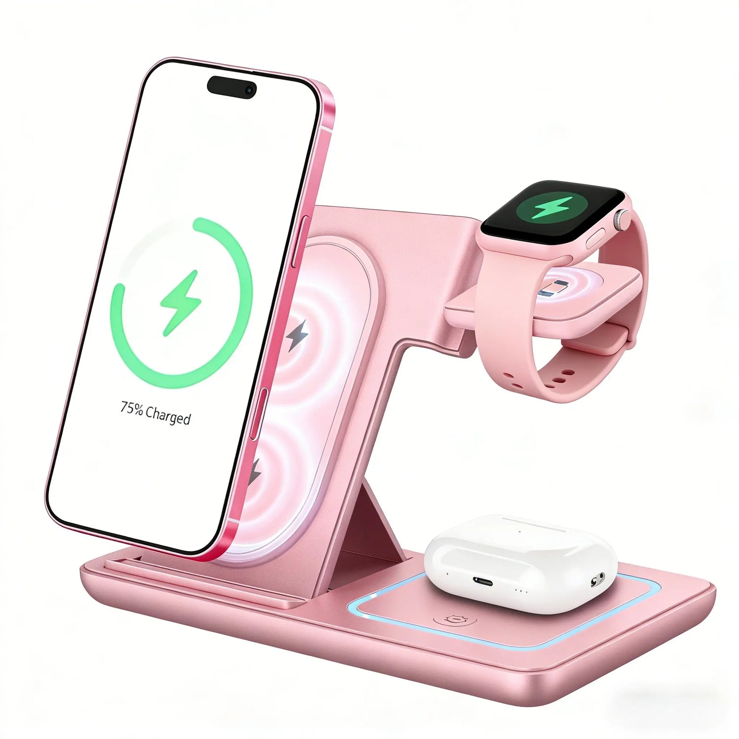 Foldable Design Wireless Charging Station Charger for Smartphone Iphone 11-17 & Iwatch/Airpods, Multi-Functional Three-In-One Fast Charge, 15W Simultaneous Charging