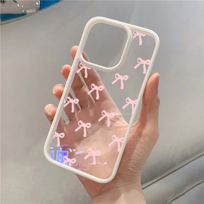 Fashionable Red Pink Bow Clear Phone Case For iPhone 15 16 17 Pro Max Plus 16E 14 13 12 11 Pro Max MINI 17 Air Anti-fall Cover