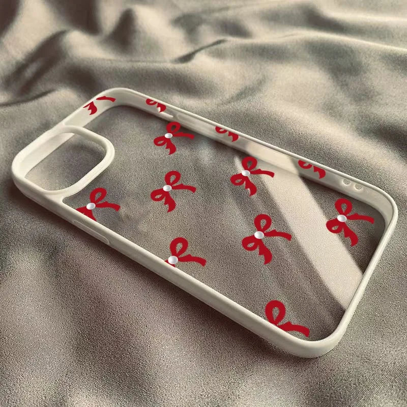 Fashionable Red Pink Bow Clear Phone Case For iPhone 15 16 17 Pro Max Plus 16E 14 13 12 11 Pro Max MINI 17 Air Anti-fall Cover
