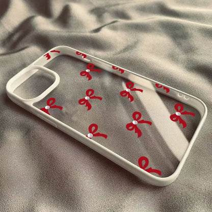Fashionable Red Pink Bow Clear Phone Case For iPhone 15 16 17 Pro Max Plus 16E 14 13 12 11 Pro Max MINI 17 Air Anti-fall Cover
