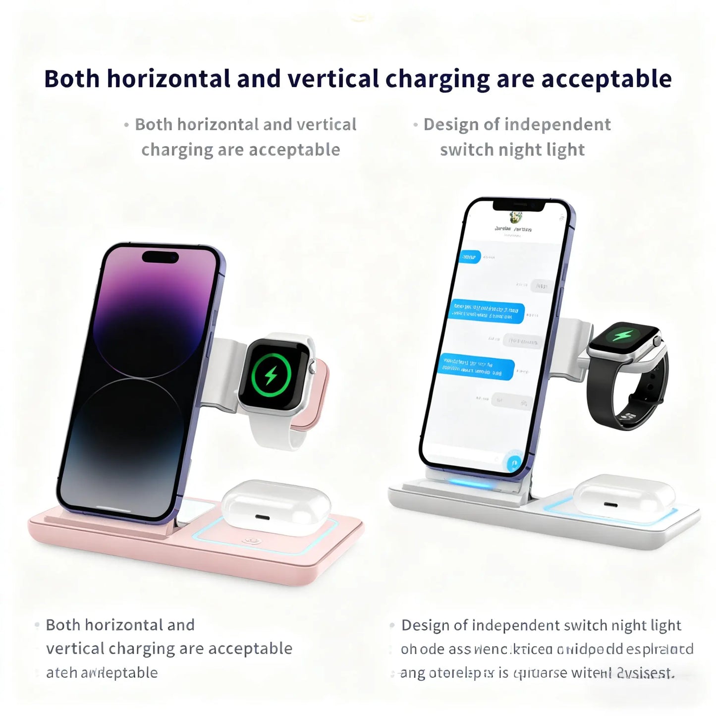 Foldable Design Wireless Charging Station Charger for Smartphone Iphone 11-17 & Iwatch/Airpods, Multi-Functional Three-In-One Fast Charge, 15W Simultaneous Charging